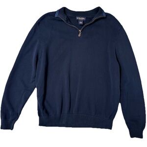 Brooks Brothers Men’s 100% Cotton Navy Blue Zip-Up Sweater, Size Large